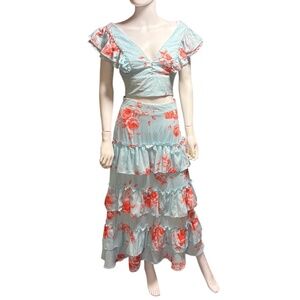 Chicways blue floral skirt set - size small